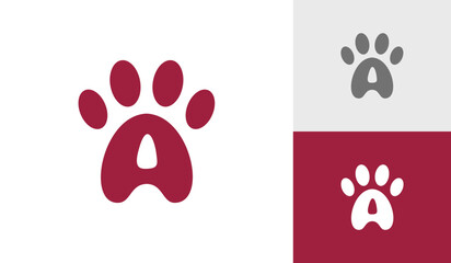 Dog paw logo design with letter A initial - obrazy, fototapety, plakaty