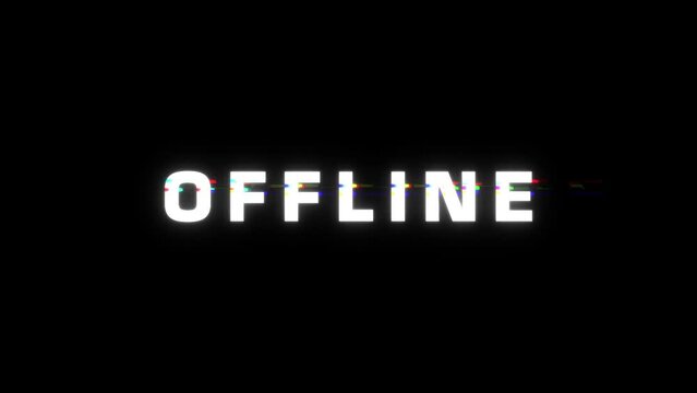 OFFLINE text with glitch effect on black background. Glitch inscription stream currently OFFLINE. Web banner for streamers. Video Game industry. Gaming concept. Videogames, virtual cyberspace reality.