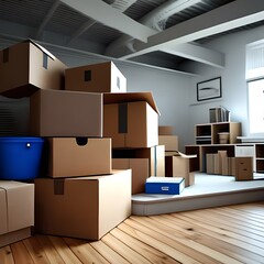 Move. Cardboard, boxes for moving into a new, clean and bright home