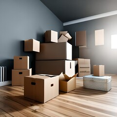 Move. Cardboard, boxes for moving into a new, clean and bright home