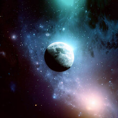 The moon in galaxy space at the night