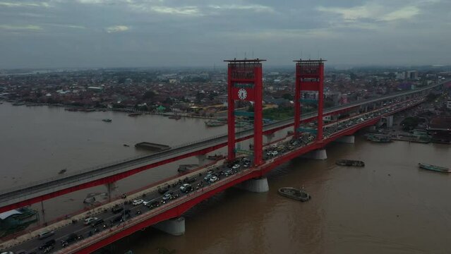 Palembang's Ampera Bridge was taken with a drone