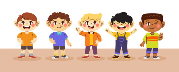 Happy kids, boys character illustration.