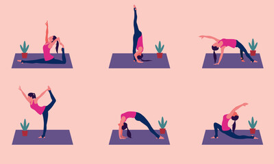 Fototapeta na wymiar different yoga pose set vector flat illustration