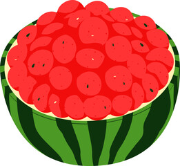Half Watermelon Small Ball Shape Bowl Red Fruit Tropical Juicy Summer Fresh Isolated