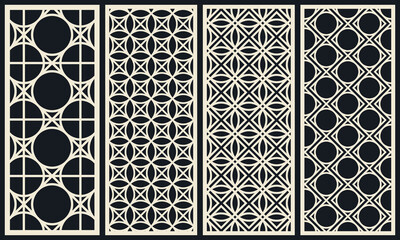 Set of geometric patterns abstract shapes. Decorative panel laser cutting. Template for cutting plywood, wood, paper, cardboard and metal.