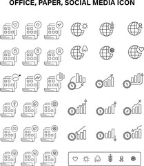 office, paper, social media, icon