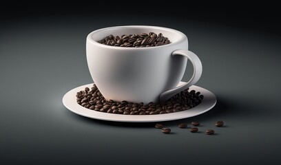  a white cup filled with coffee beans on top of a saucer.  generative ai