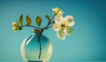  a glass vase with a flower in it on a table.  generative ai