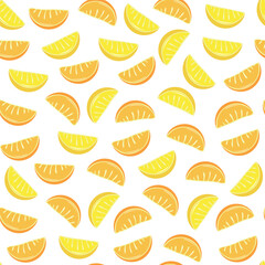 Lemon and orange slices pattern on the white background. Fruit cut. Decorative seamless pattern for wrapping paper, wallpaper, textile, greeting cards and invitations.