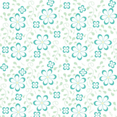 White background with blue flowers and leaves. Decorative seamless pattern for wrapping paper, wallpaper, textile, greeting cards and invitations.