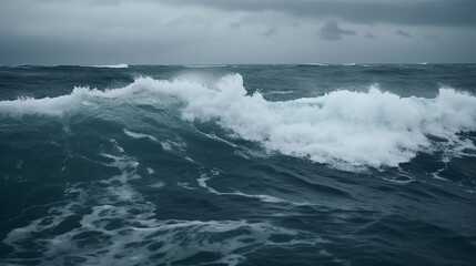 Fototapeta premium Sea wave during storm in ocean and dark sky with rough and danger wave, natural disaster concept