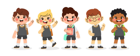 Happy kids with school uniforms, boys character illustration.