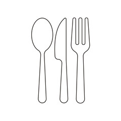 Set of dinner service signs, tableware, restaurant, cutlery icons- fork, knife, spoon, and plate - stock vector 