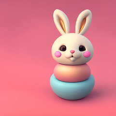 Modern Illustration of Cute toy rabbit on pink background. Easter Bunny. Generative AI. Happy Easter 