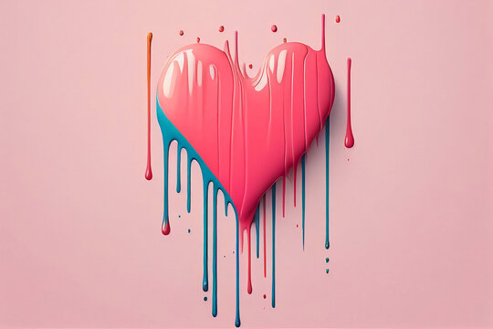 Pink heart splash drop. Generative AI.
