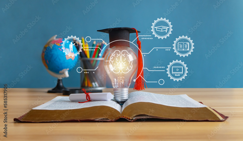 Wall mural e-learning education,innovative learning, creative educational study concept for graduation, global 