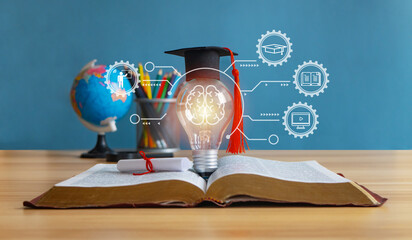 E-learning education,Innovative learning, creative educational study concept for graduation, global...