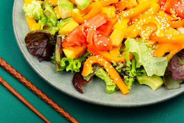 Asian salad with salmon.