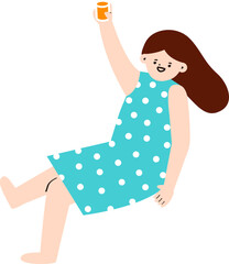 A woman take an orange juice