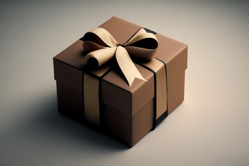 Gift box with ribbons on the color background. Generative AI