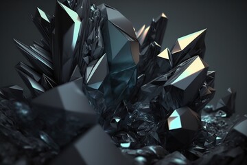 Abstract background black crystals, diamonds, sapphires and glass.