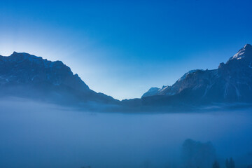 Misty mountain range in the morning