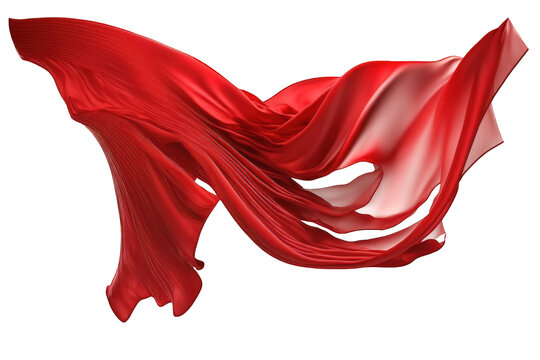A flowing, vivid red silk fabric appears to be suspended mid-air against a clear transparent background, creating a mesmerizing and elegant image.Generative AI