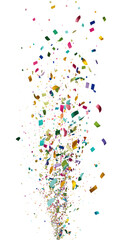 A vibrant burst of multicolored confetti spreads across a transparent background, adding a festive and celebratory touch to any design.Generative AI