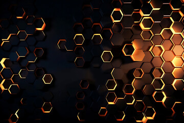 Dark honeycomb background. Black and orange hexagons wallpapers