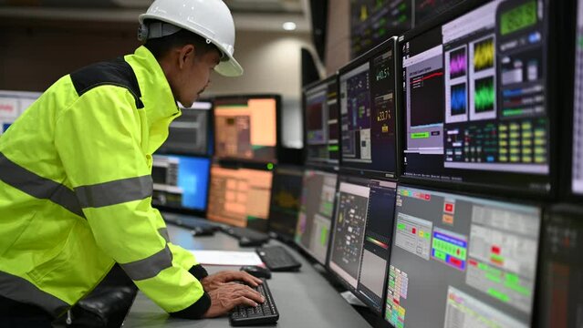 Engineer working at control room,Manager control system