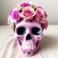 Pink skull and roses