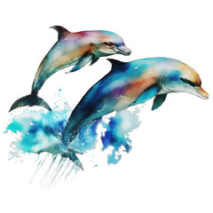 dolphins jumping watercolor  isolated on white background