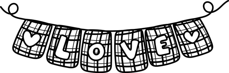 cute Valentine love decorative accessory element outline doodle black line