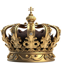 A royal and regal golden crown, shimmering with a realistic shine, is set against a clear and transparent background, ready to convey its majestic aura to any project or design.Generative AI