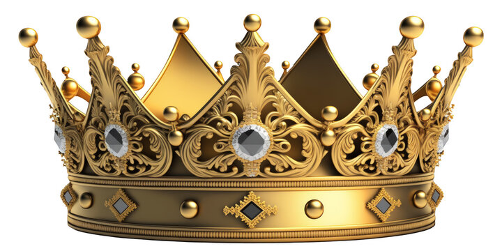 A regal and elegant golden crown hangs in mid-air against a pure and crystal-clear background, exuding a sense of supremacy and majesty.Generative AI