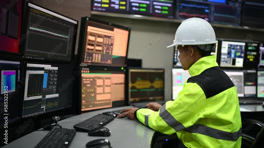 Wall mural engineer working at control room,manager control system,technician man monitoring program from a lot