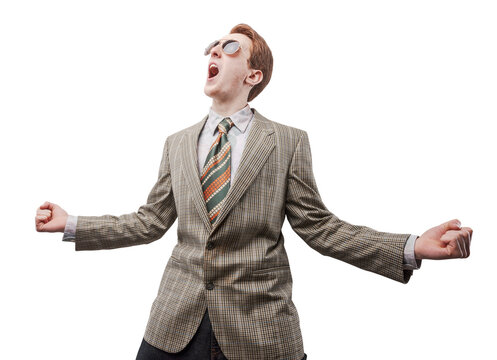 Cool nerd guy dancing and posing