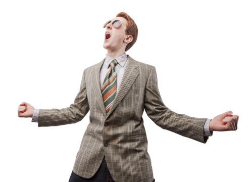 Cool nerd guy dancing and posing