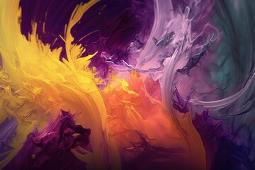 Color abstract background, paint strokes. Yellow, green and purple oil painting.