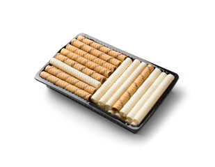 Wafer rolls in a package on a white background top view.