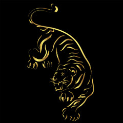 Golden tiger brush stroke painting over black background