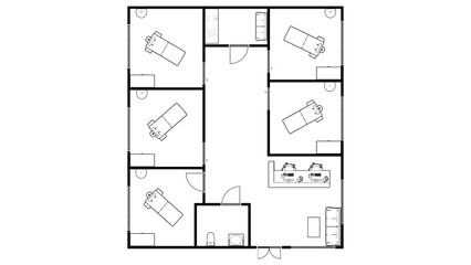 Spa wellness center salon floor plan.Massage center top view. Floor plan spa.Massage center plan
