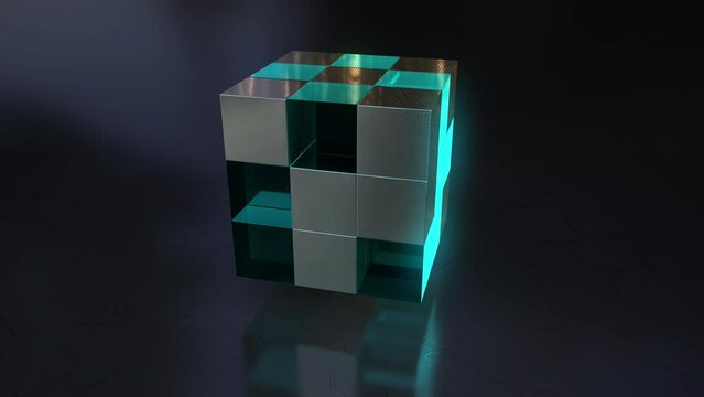 3D metal and glass cube