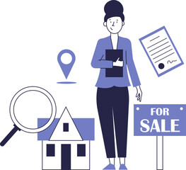 Realtor woman. Real estate agency vector concept.