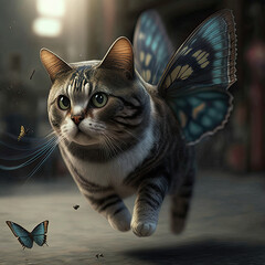 Chaton avec ailes de papillons