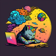 illustration d'un chat et ordinateur