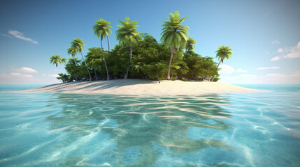 No mans island with palm tree and clear sea generative ai