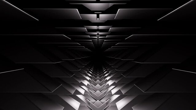 Abstract geometric black and white futuristic tunnel animation background