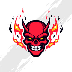 Evil Flaming Red Skull Mascot Logo